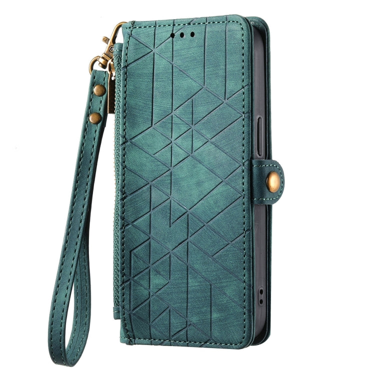 For Samsung Galaxy S21+ 5G Geometric Zipper Wallet Side Buckle Leather Phone Case(Green) - free shipping - PMC TechLife - Order now!