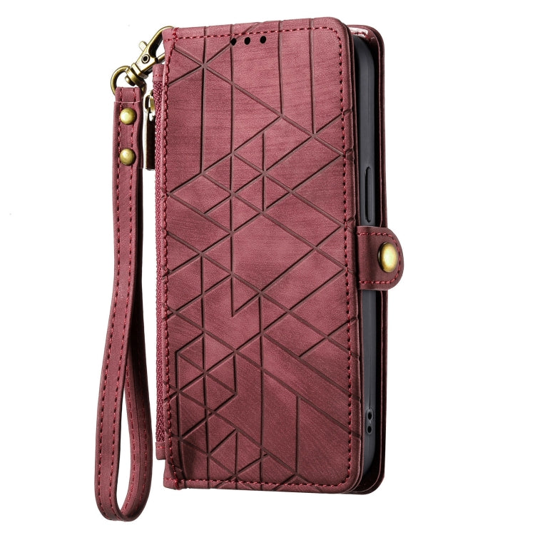 For Samsung Galaxy S21+ 5G Geometric Zipper Wallet Side Buckle Leather Phone Case(Red) - free shipping - PMC TechLife - Order now!
