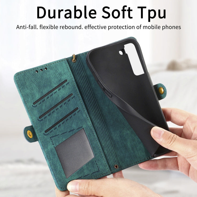 For Samsung Galaxy S21 Ultra 5G Geometric Zipper Wallet Side Buckle Leather Phone Case(Green) - free shipping - PMC TechLife - Order now!
