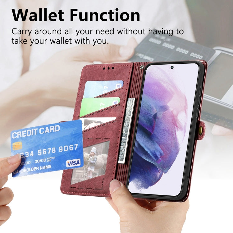 For Samsung Galaxy S21 Ultra 5G Geometric Zipper Wallet Side Buckle Leather Phone Case(Red) - free shipping - PMC TechLife - Order now!