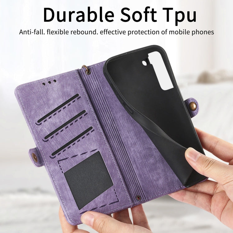 For Samsung Galaxy S21 FE 5G Geometric Zipper Wallet Side Buckle Leather Phone Case(Purple) - free shipping - PMC TechLife - Order now!