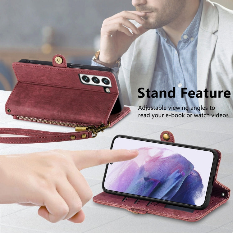 For Samsung Galaxy S20 Ultra Geometric Zipper Wallet Side Buckle Leather Phone Case(Red) - free shipping - PMC TechLife - Order now!