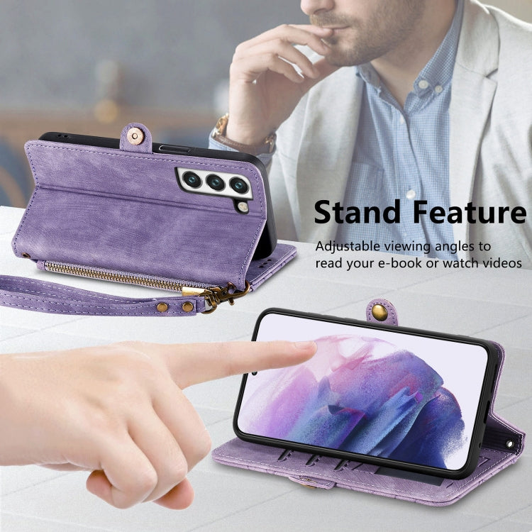 For Samsung Galaxy S20 FE Geometric Zipper Wallet Side Buckle Leather Phone Case(Purple) - free shipping - PMC TechLife - Order now!