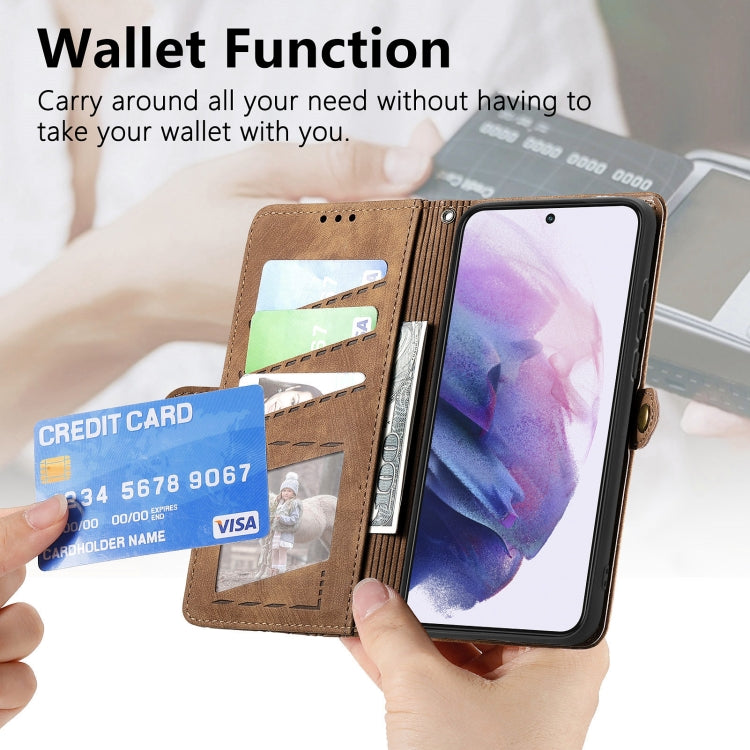 For Samsung Galaxy Note20 Geometric Zipper Wallet Side Buckle Leather Phone Case(Brown) - free shipping - PMC TechLife - Order now!