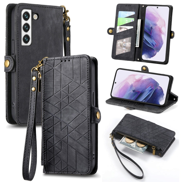 For Samsung Galaxy Note20 Geometric Zipper Wallet Side Buckle Leather Phone Case(Black) - free shipping - PMC TechLife - Order now!