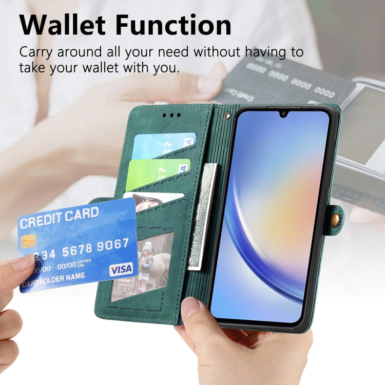 For Samsung Galaxy A30 Geometric Zipper Wallet Side Buckle Leather Phone Case(Green) - free shipping - PMC TechLife - Order now!