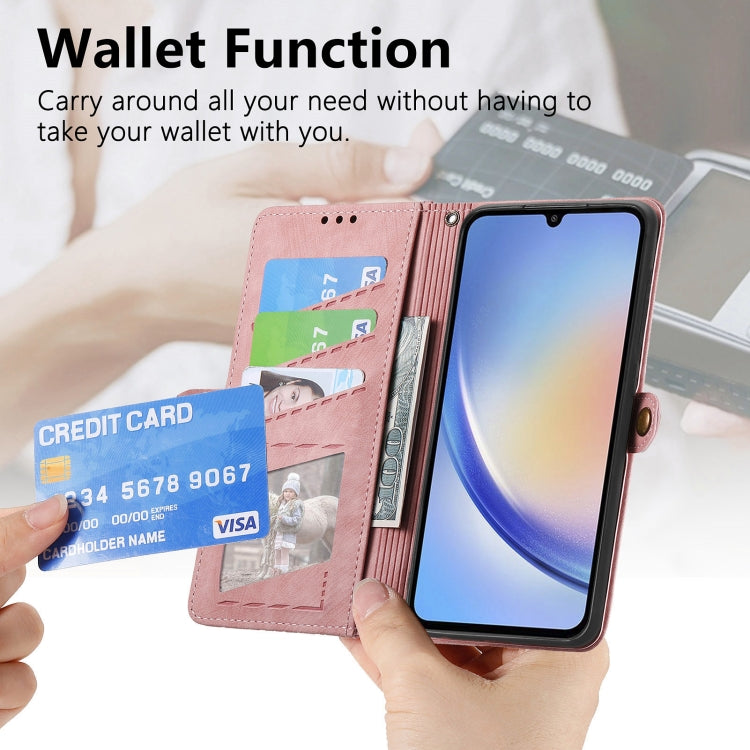 For Samsung Galaxy A70S Geometric Zipper Wallet Side Buckle Leather Phone Case(Pink) - free shipping - PMC TechLife - Order now!