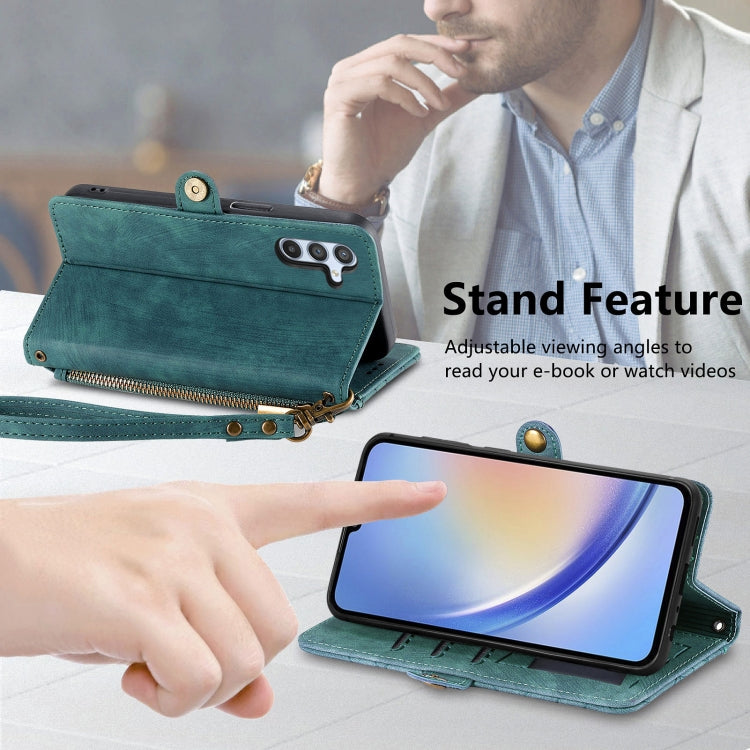 For Samsung Galaxy A70S Geometric Zipper Wallet Side Buckle Leather Phone Case(Green) - free shipping - PMC TechLife - Order now!