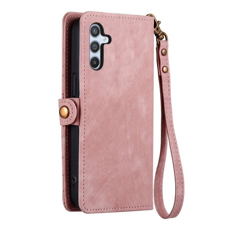 For Samsung Galaxy A12 Geometric Zipper Wallet Side Buckle Leather Phone Case(Pink) - free shipping - PMC TechLife - Order now!