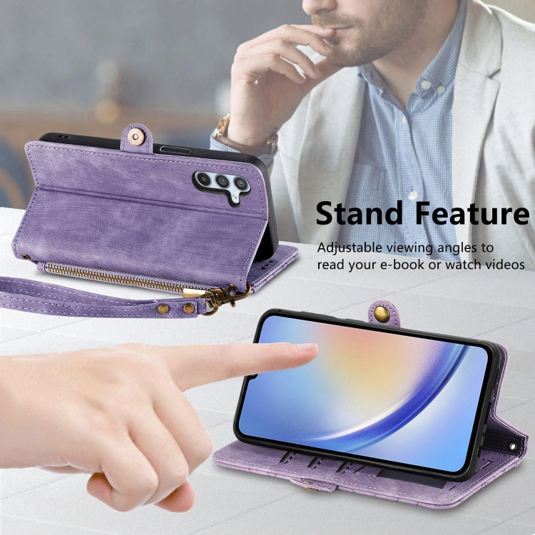 For Samsung Galaxy A12 Geometric Zipper Wallet Side Buckle Leather Phone Case(Purple) - free shipping - PMC TechLife - Order now!