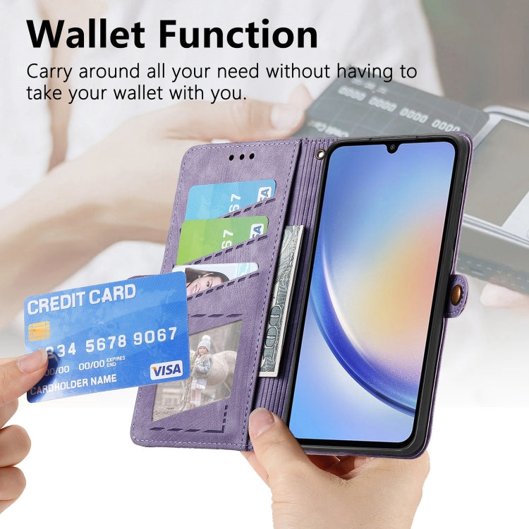 For Samsung Galaxy A71 Geometric Zipper Wallet Side Buckle Leather Phone Case(Purple) - free shipping - PMC TechLife - Order now!