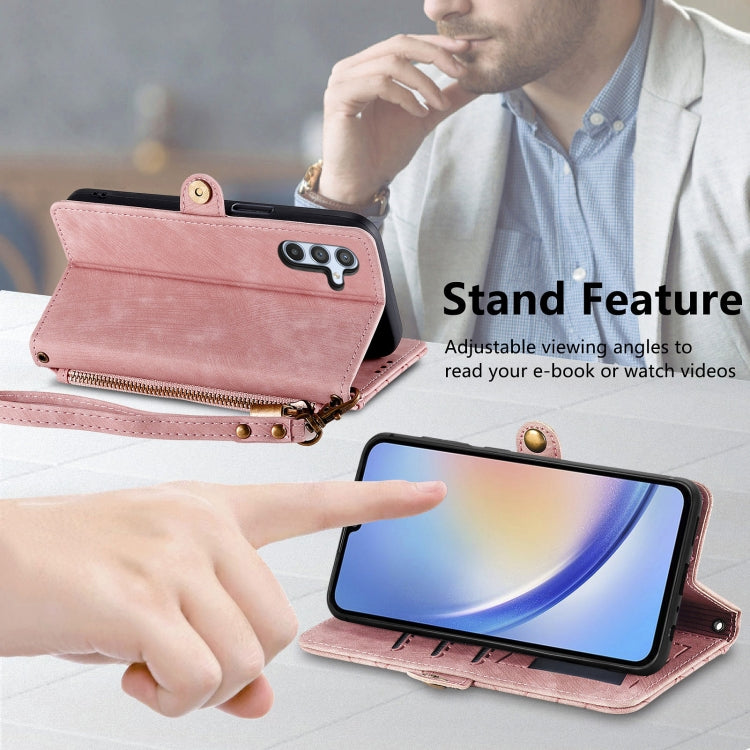 For Samsung Galaxy A21S Geometric Zipper Wallet Side Buckle Leather Phone Case(Pink) - free shipping - PMC TechLife - Order now!
