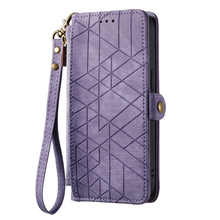 For Samsung Galaxy A21S Geometric Zipper Wallet Side Buckle Leather Phone Case(Purple) - free shipping - PMC TechLife - Order now!