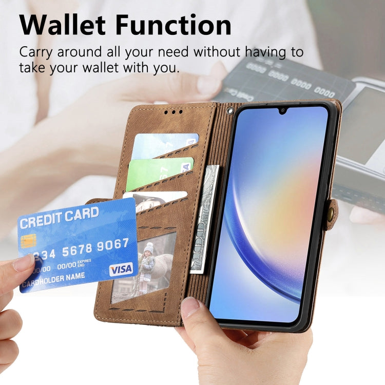 For Samsung Galaxy A51 5G Geometric Zipper Wallet Side Buckle Leather Phone Case(Brown) - free shipping - PMC TechLife - Order now!