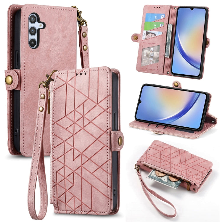 For Samsung Galaxy A72 Geometric Zipper Wallet Side Buckle Leather Phone Case(Pink) - free shipping - PMC TechLife - Order now!