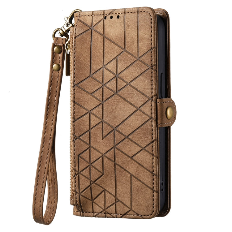 For Samsung Galaxy A72 Geometric Zipper Wallet Side Buckle Leather Phone Case(Brown) - free shipping - PMC TechLife - Order now!