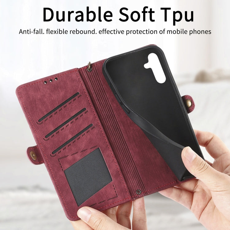 For Samsung Galaxy A22 5G Geometric Zipper Wallet Side Buckle Leather Phone Case(Red) - free shipping - PMC TechLife - Order now!
