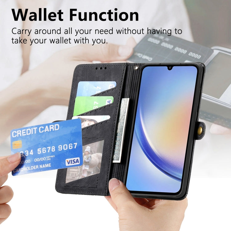For Samsung Galaxy A22 5G Geometric Zipper Wallet Side Buckle Leather Phone Case(Black) - free shipping - PMC TechLife - Order now!