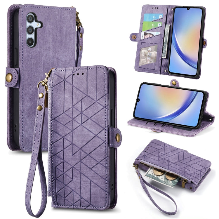 For Samsung Galaxy A13 4G Geometric Zipper Wallet Side Buckle Leather Phone Case(Purple) - free shipping - PMC TechLife - Order now!