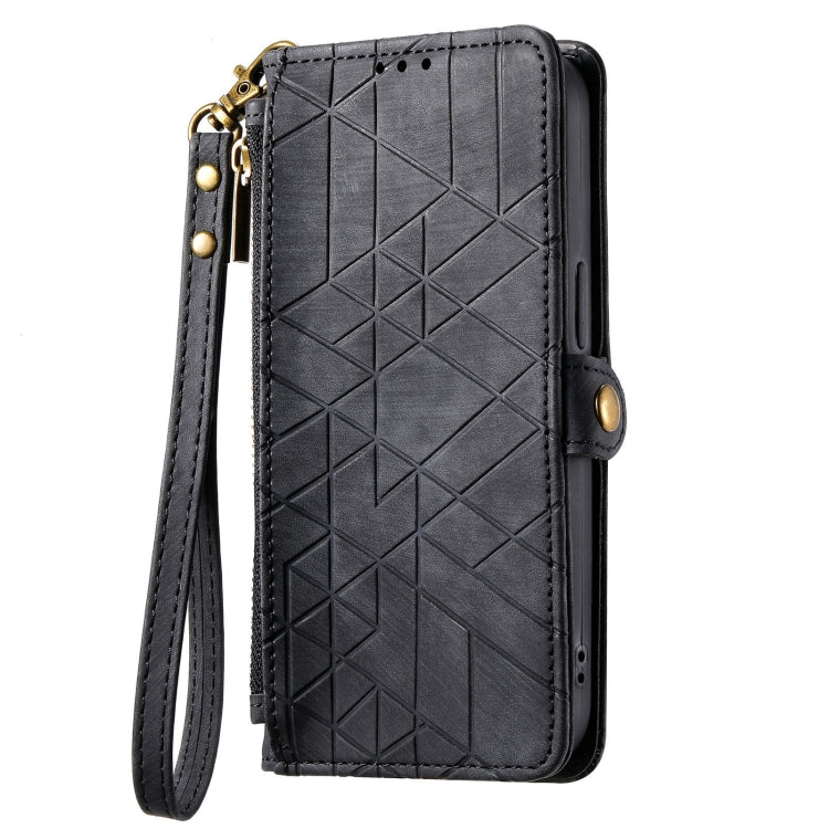 For Samsung Galaxy A13 4G Geometric Zipper Wallet Side Buckle Leather Phone Case(Black) - free shipping - PMC TechLife - Order now!
