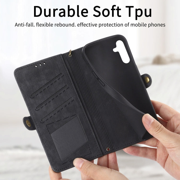For Samsung Galaxy A13 4G Geometric Zipper Wallet Side Buckle Leather Phone Case(Black) - free shipping - PMC TechLife - Order now!