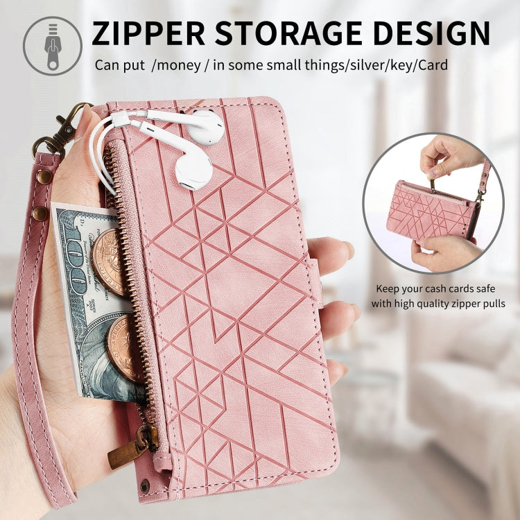 For Samsung Galaxy A13 5G Geometric Zipper Wallet Side Buckle Leather Phone Case(Pink) - free shipping - PMC TechLife - Order now!