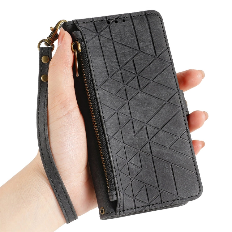 For Samsung Galaxy A13 5G Geometric Zipper Wallet Side Buckle Leather Phone Case(Black) - free shipping - PMC TechLife - Order now!
