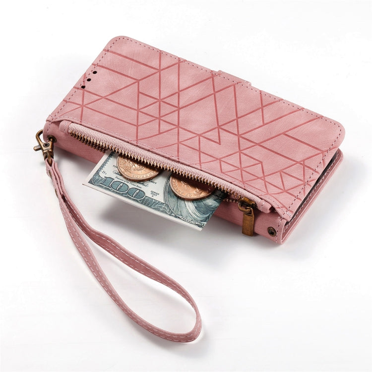 For Samsung Galaxy A54 5G Geometric Zipper Wallet Side Buckle Leather Phone Case(Pink) - free shipping - PMC TechLife - Order now!