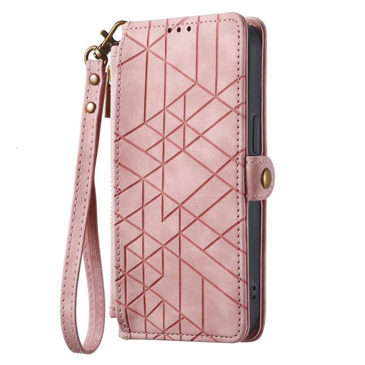 For Samsung Galaxy A14 4G Geometric Zipper Wallet Side Buckle Leather Phone Case(Pink) - free shipping - PMC TechLife - Order now!