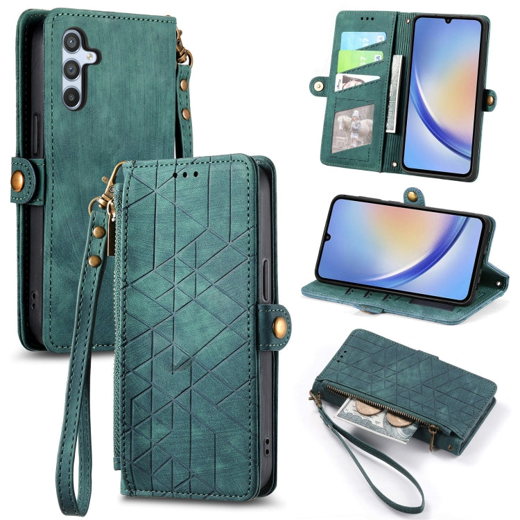 For Samsung Galaxy A14 4G Geometric Zipper Wallet Side Buckle Leather Phone Case(Green) - free shipping - PMC TechLife - Order now!