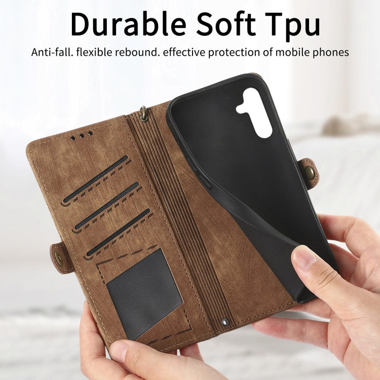 For Samsung Galaxy A14 4G Geometric Zipper Wallet Side Buckle Leather Phone Case(Brown) - free shipping - PMC TechLife - Order now!
