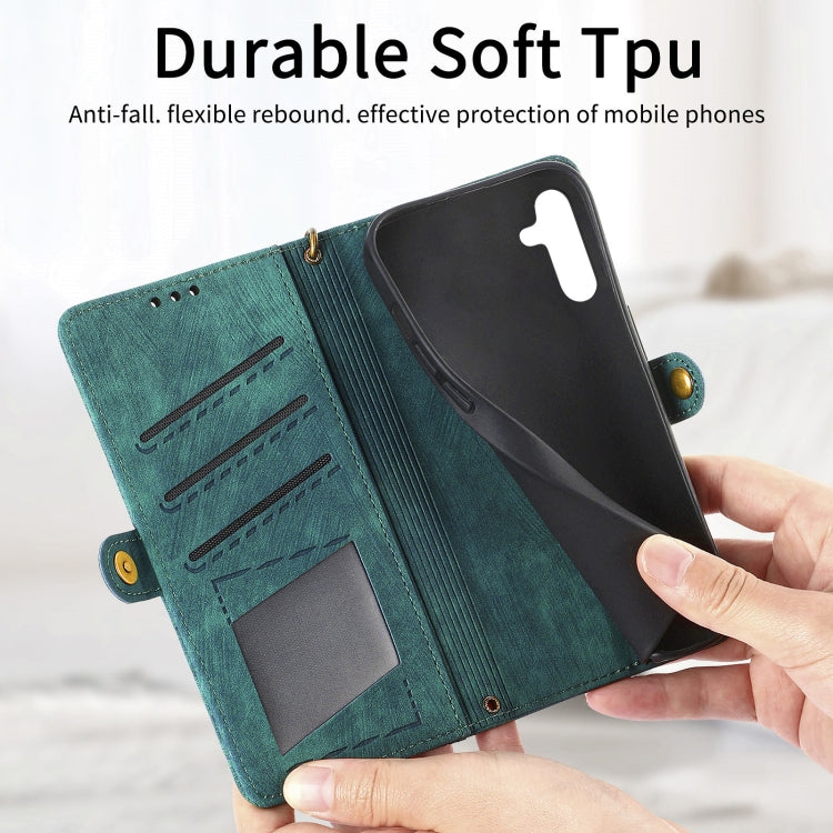 For Samsung Galaxy A14 5G Geometric Zipper Wallet Side Buckle Leather Phone Case(Green) - free shipping - PMC TechLife - Order now!
