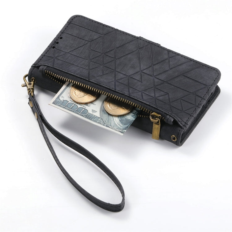 For Samsung Galaxy A14 5G Geometric Zipper Wallet Side Buckle Leather Phone Case(Black) - free shipping - PMC TechLife - Order now!