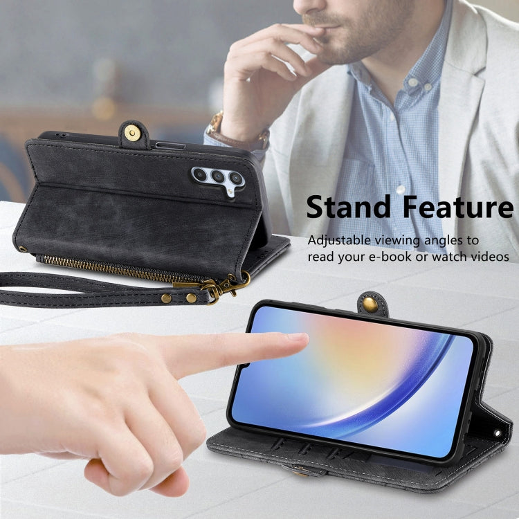 For Samsung Galaxy A14 5G Geometric Zipper Wallet Side Buckle Leather Phone Case(Black) - free shipping - PMC TechLife - Order now!