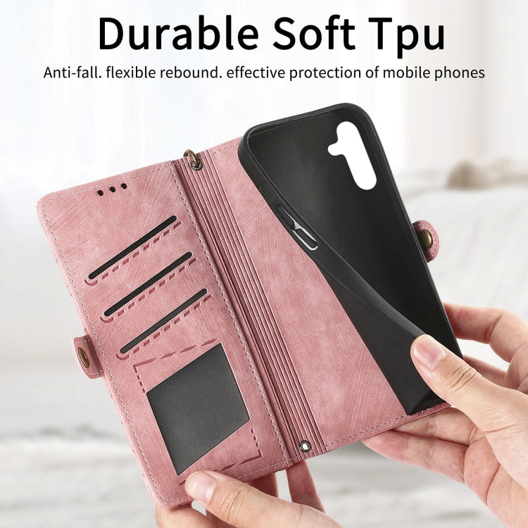For Samsung Galaxy A24 4G Geometric Zipper Wallet Side Buckle Leather Phone Case(Pink) - free shipping - PMC TechLife - Order now!