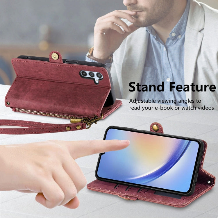 For Samsung Galaxy A24 4G Geometric Zipper Wallet Side Buckle Leather Phone Case(Red) - free shipping - PMC TechLife - Order now!