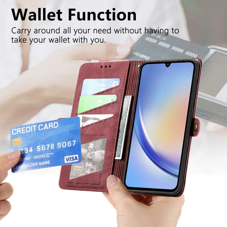 For Samsung Galaxy A24 5G Geometric Zipper Wallet Side Buckle Leather Phone Case(Red) - free shipping - PMC TechLife - Order now!