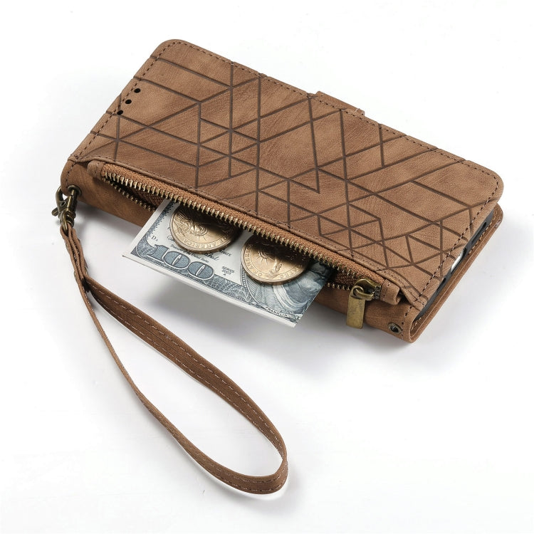 For Samsung Galaxy A24 5G Geometric Zipper Wallet Side Buckle Leather Phone Case(Brown) - free shipping - PMC TechLife - Order now!