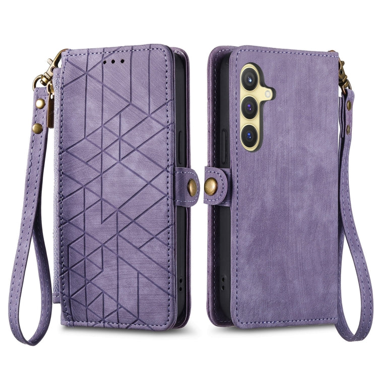 For Samsung Galaxy S25 5G Geometric Zipper Wallet Side Buckle Leather Phone Case(Purple) - Galaxy S25 5G Cases by PMC Jewellery | Online Shopping South Africa | PMC Jewellery | Buy Now Pay Later Mobicred