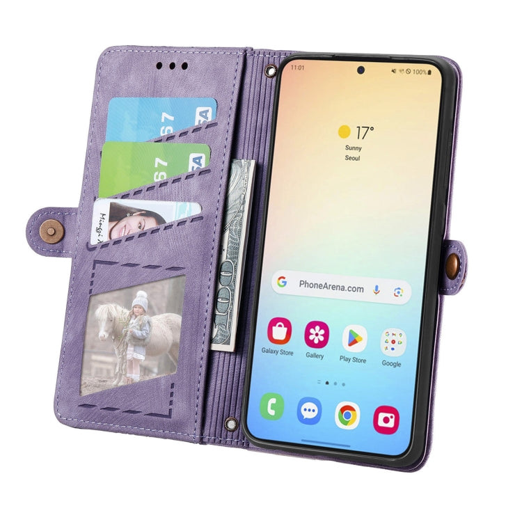 For Samsung Galaxy S25 5G Geometric Zipper Wallet Side Buckle Leather Phone Case(Purple) - Galaxy S25 5G Cases by PMC Jewellery | Online Shopping South Africa | PMC Jewellery | Buy Now Pay Later Mobicred