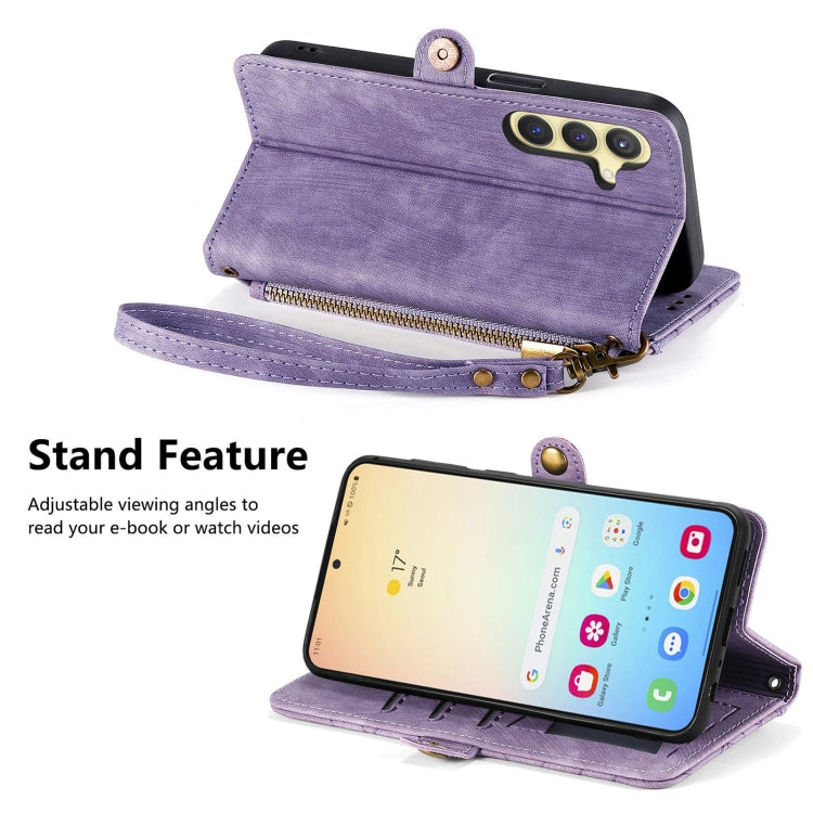 For Samsung Galaxy S25 5G Geometric Zipper Wallet Side Buckle Leather Phone Case(Purple) - Galaxy S25 5G Cases by PMC Jewellery | Online Shopping South Africa | PMC Jewellery | Buy Now Pay Later Mobicred