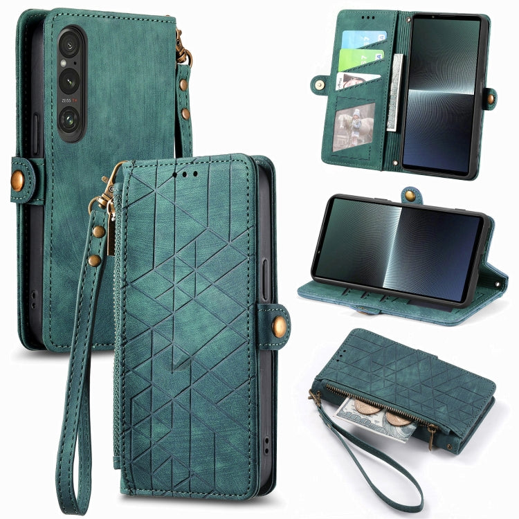 For Sony Xperia 10 III Geometric Zipper Wallet Side Buckle Leather Phone Case(Green) - free shipping - PMC TechLife - Order now!