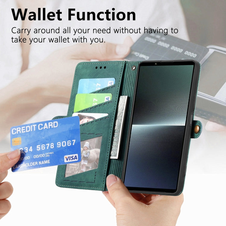 For Sony Xperia 10 III Geometric Zipper Wallet Side Buckle Leather Phone Case(Green) - free shipping - PMC TechLife - Order now!