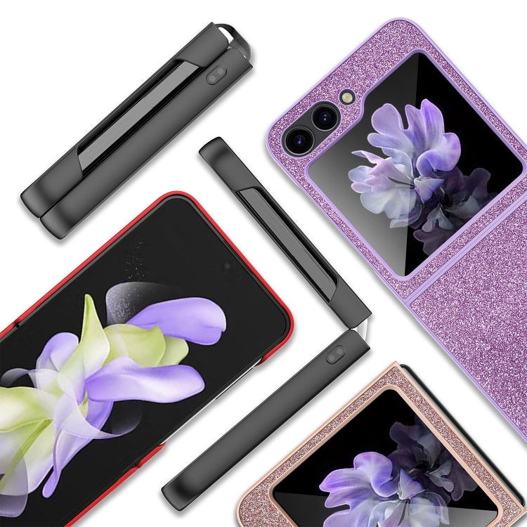 For Samsung Galaxy Z Flip5 5G Glitter Powder Skin PU All-inclusive Phone Case(Purple) - Galaxy Z Flip5 Cases by PMC TechLife | Online Shopping South Africa | PMC TechLife