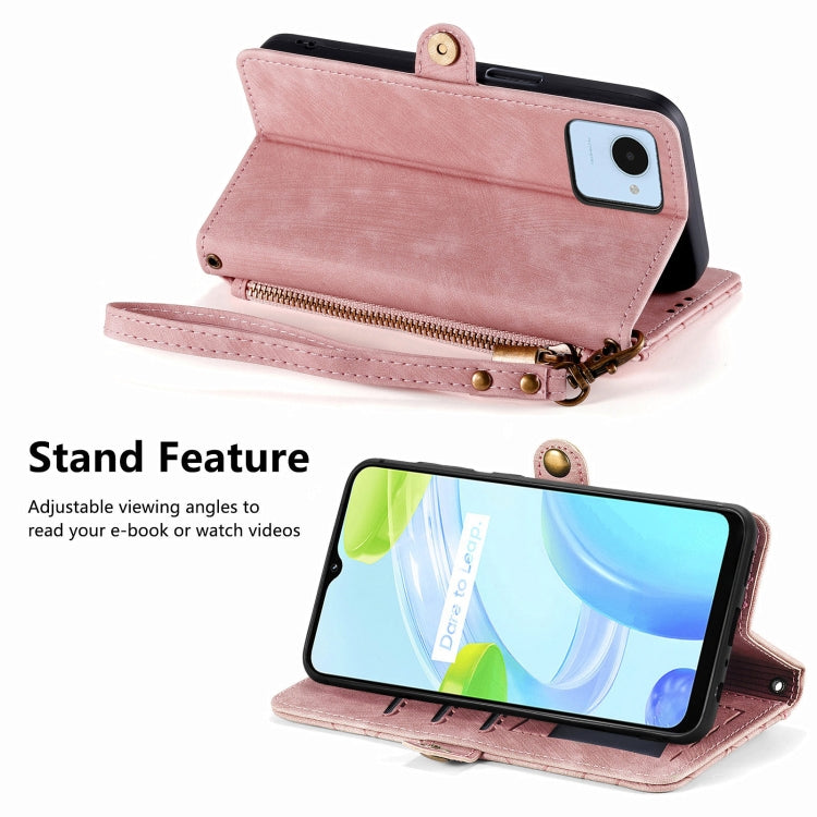For Realme C53 Geometric Zipper Wallet Side Buckle Leather Phone Case(Pink) - Realme Cases by PMC TechLife | Online Shopping South Africa | PMC TechLife | Buy Now Pay Later Mobicred