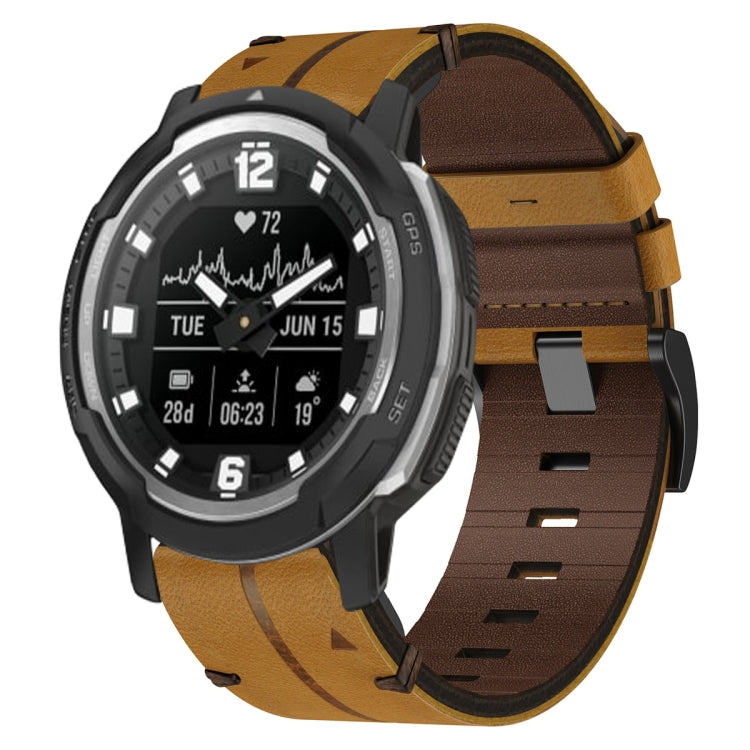 Compatible with Garmin Instinct Crossover 22mm Leather Textured Watch Band(Brown) - Watch Bands by PMC TechLife | Online Shopping South Africa | PMC TechLife | Buy Now Pay Later Mobicred