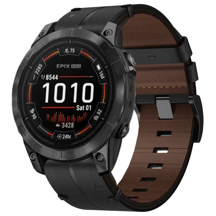 For Garmin Epix Pro 51mm Leather Textured 26mm Watch Band(Black) - Watch Bands by PMC TechLife | Online Shopping South Africa | PMC TechLife | Buy Now Pay Later Mobicred