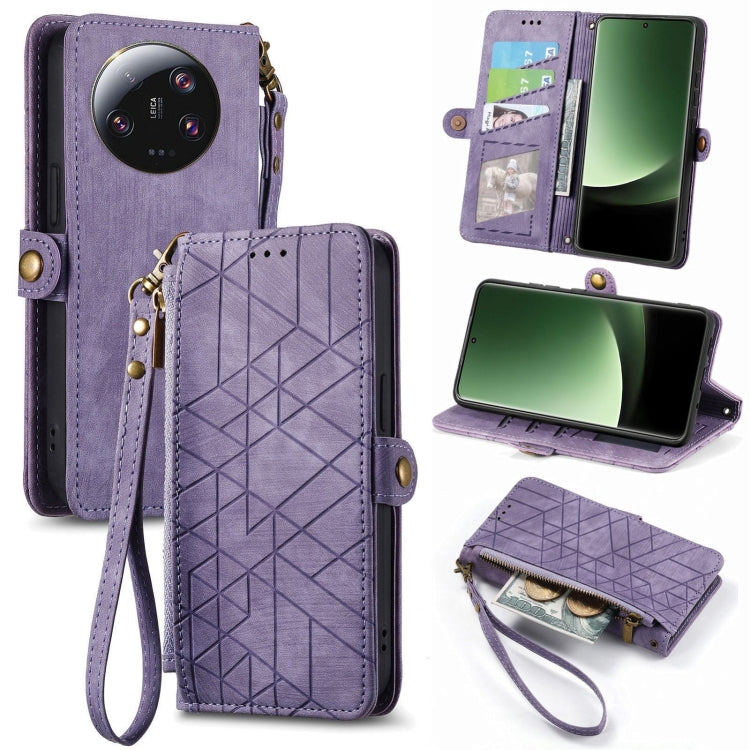For Xiaomi 13 Ultra Geometric Zipper Wallet Side Buckle Leather Phone Case(Purple) - 13 Ultra Cases by PMC TechLife | Online Shopping South Africa | PMC TechLife | Buy Now Pay Later Mobicred