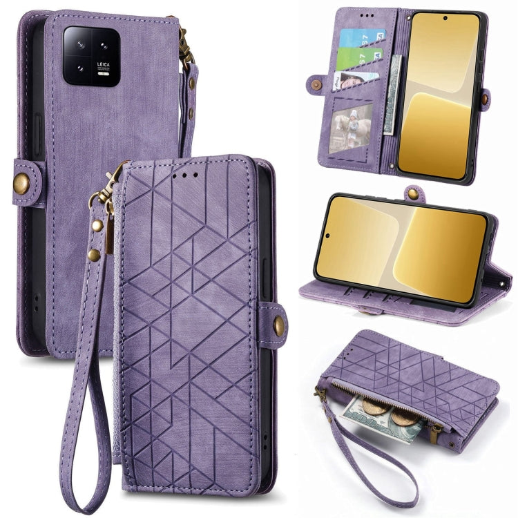For Xiaomi 13 Geometric Zipper Wallet Side Buckle Leather Phone Case(Purple) - 13 Cases by PMC TechLife | Online Shopping South Africa | PMC TechLife | Buy Now Pay Later Mobicred