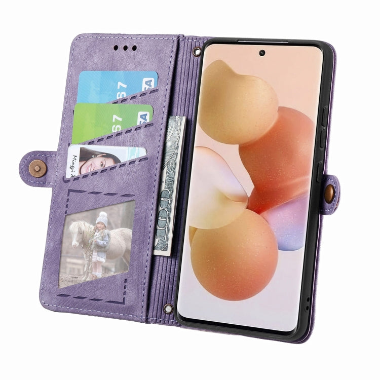 For Xiaomi 13 Geometric Zipper Wallet Side Buckle Leather Phone Case(Purple) - 13 Cases by PMC TechLife | Online Shopping South Africa | PMC TechLife | Buy Now Pay Later Mobicred